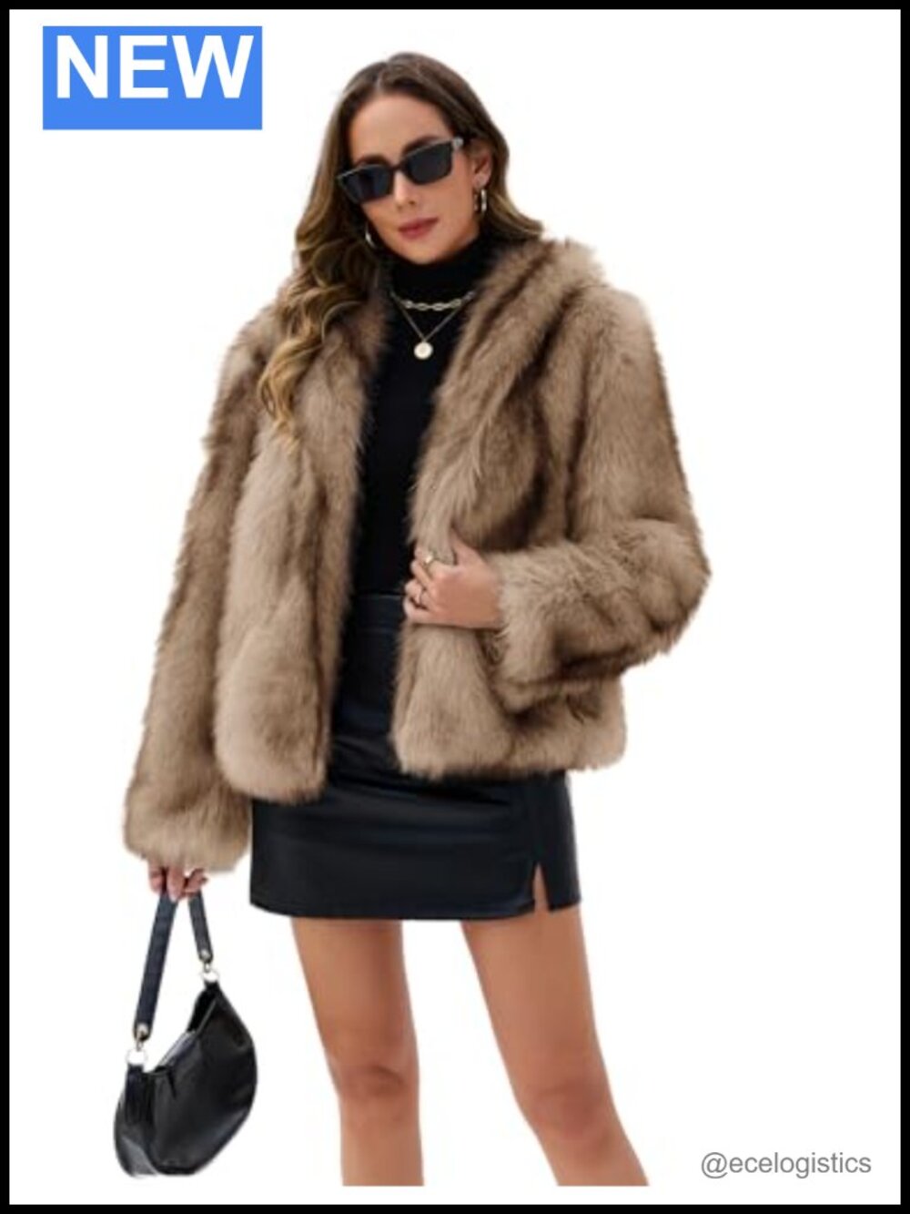 Faux Fur Coat Open Front Cropped Jacket Long Sleeve